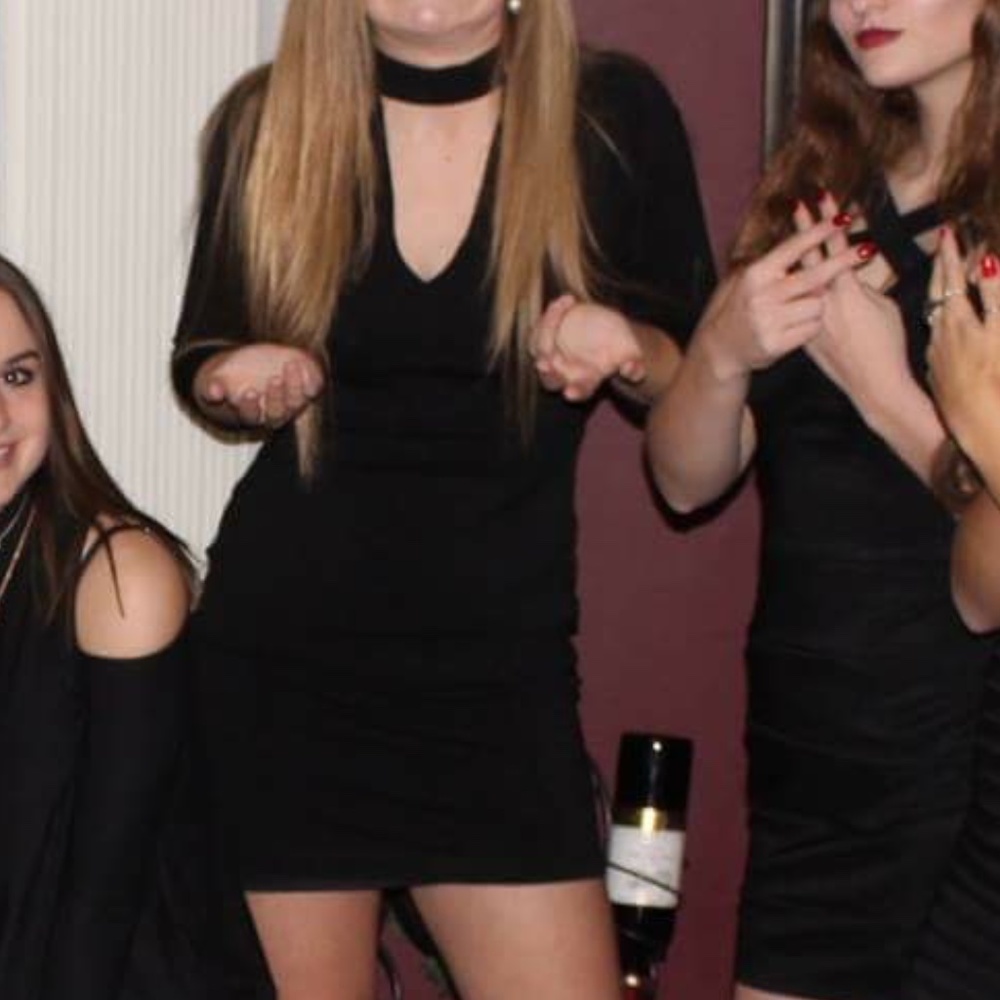 Black Bodycon Choker Neck Deep Cut Dress